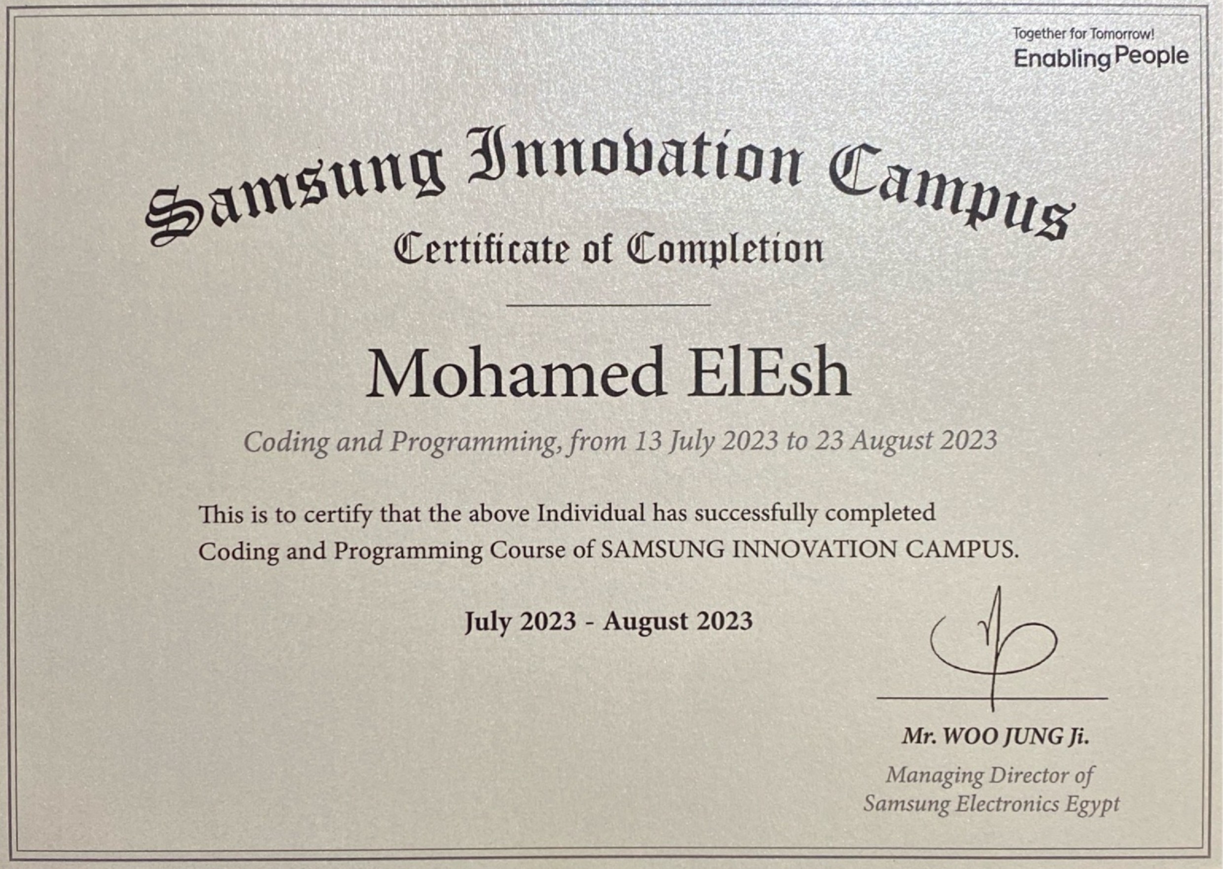 Samsung Innovation Campus Certificate